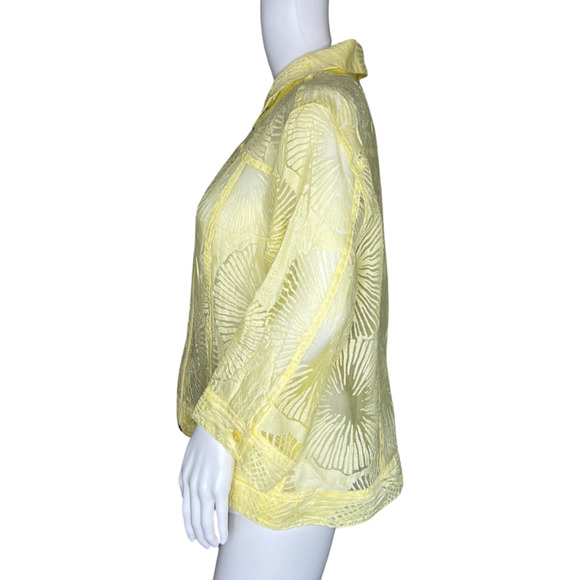 TanJay Shirt Womens 10 Yellow Floral Sheer Lightweight Vacation‎ Cruise Casual - Picture 4 of 8